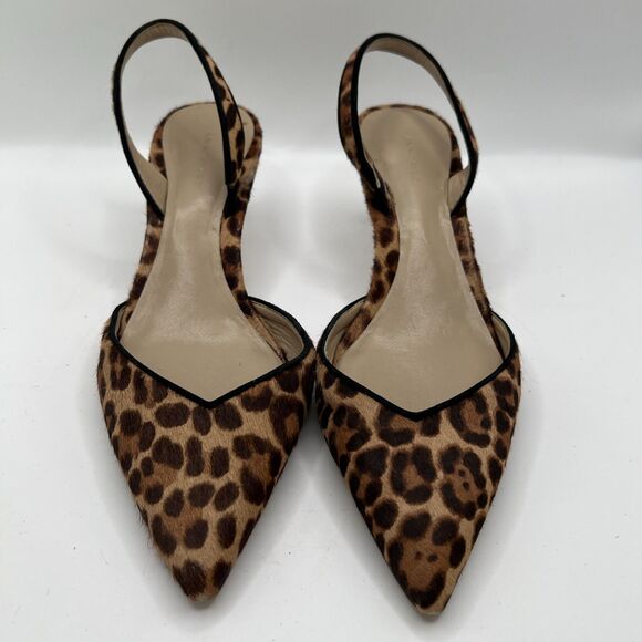 Ann Taylor Leopard Print Haircalf Slingback Pumps Size 7M Kitten Heel - Picture 3 of 14